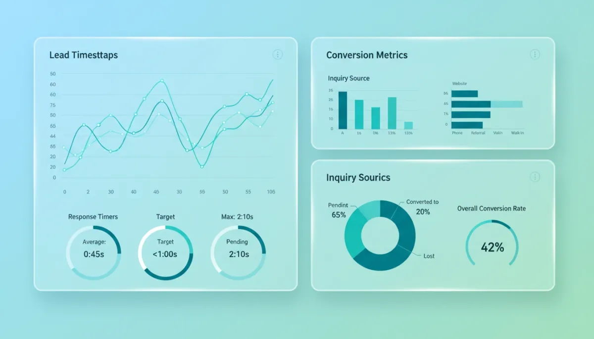 Dashboard displaying response time and conversion metrics for senior care leads