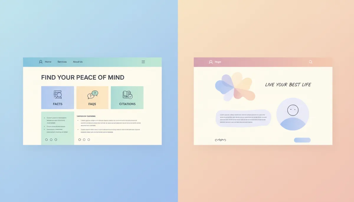 Comparison of AI-optimized senior care community site versus vague brochure-style site
