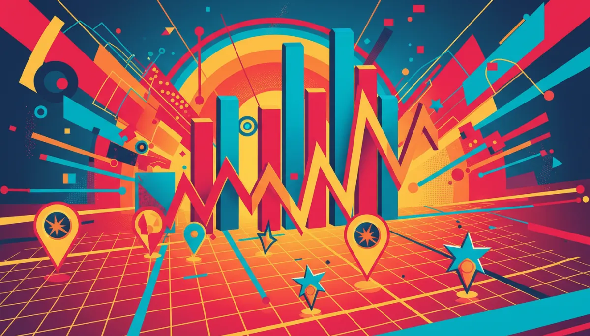 Abstract artistic pop retro dashboard representing volatile local search rankings