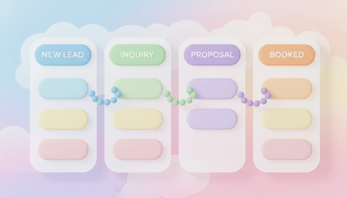 3d render digital art of a pastel pipeline board visualizing CRM stages