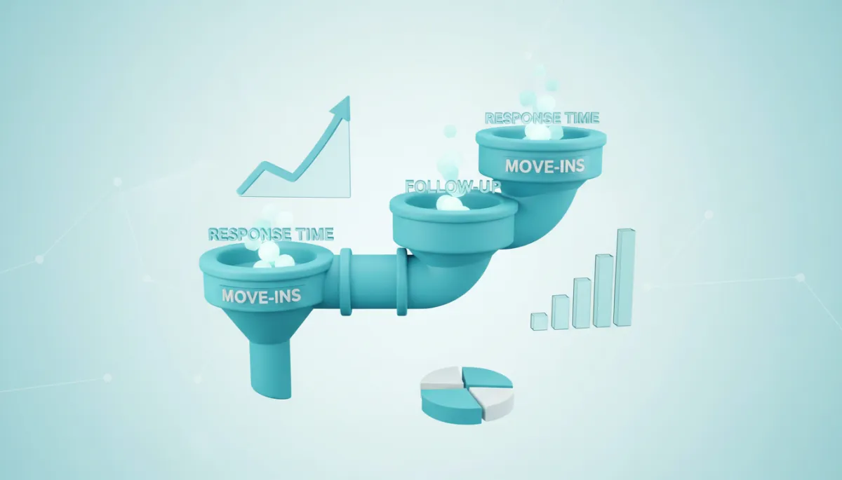 3d render digital art of a senior care lead pipeline funnel in fresh aqua colors
