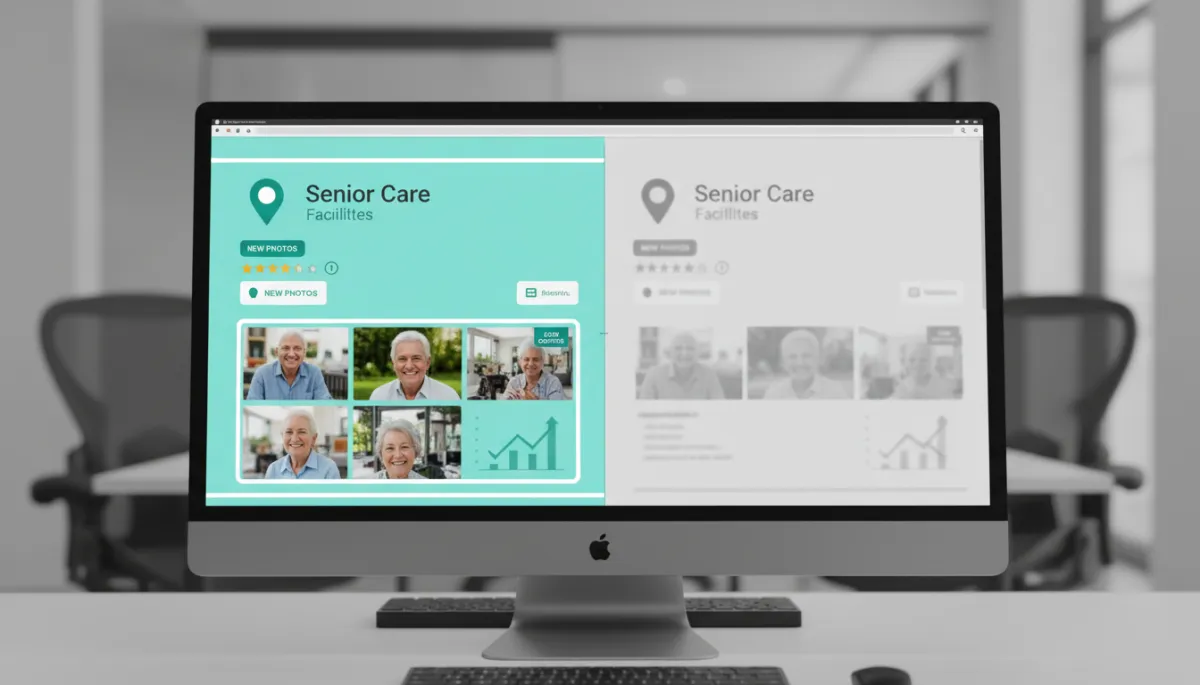 Comparison of active versus inactive senior care Google Business Profiles in local search results