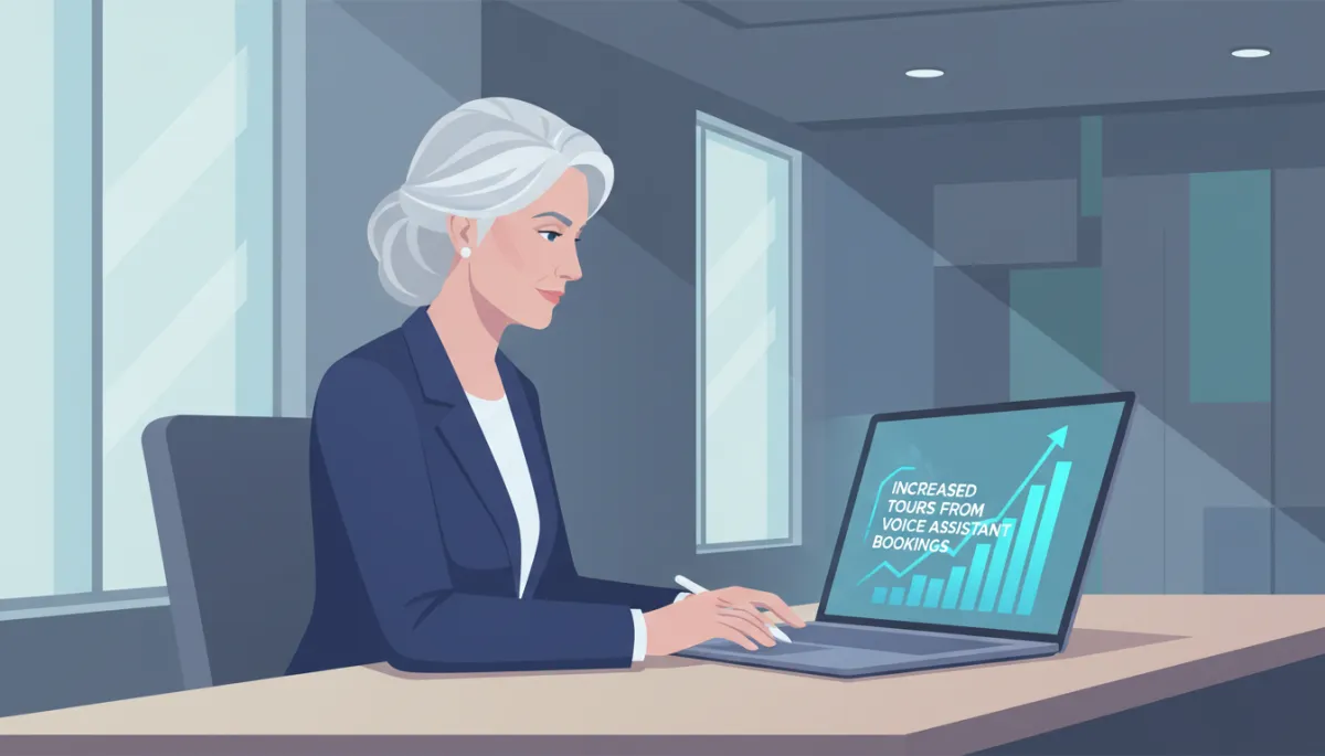 Senior living sales director reviewing analytics showing increase in AI-booked tours Senior living sales director reviewing analytics showing increase in AI-booked tours
