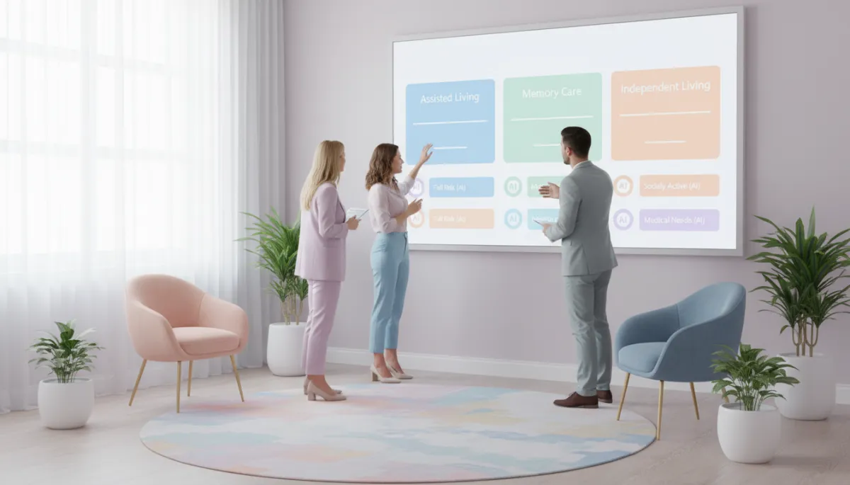 Team reviewing segmented senior care leads generated by AI in a CRM dashboard