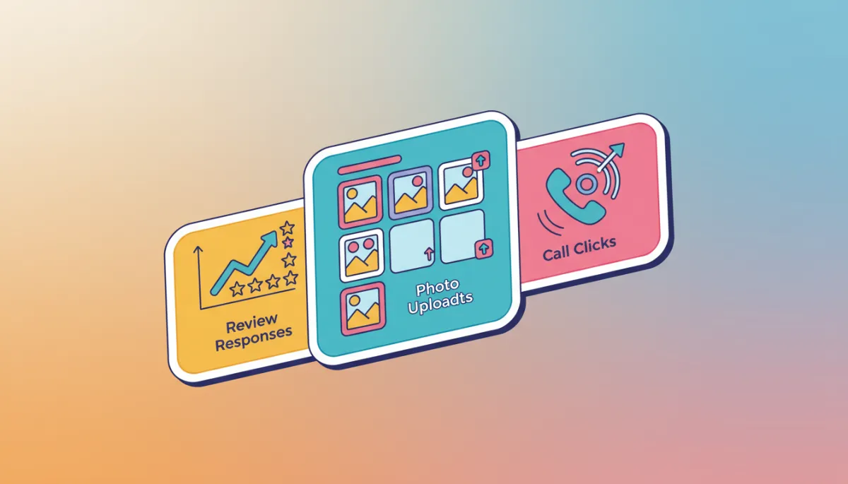 Modern clean pop retro illustration of a home care agency improving Google Business Profile engagement metrics