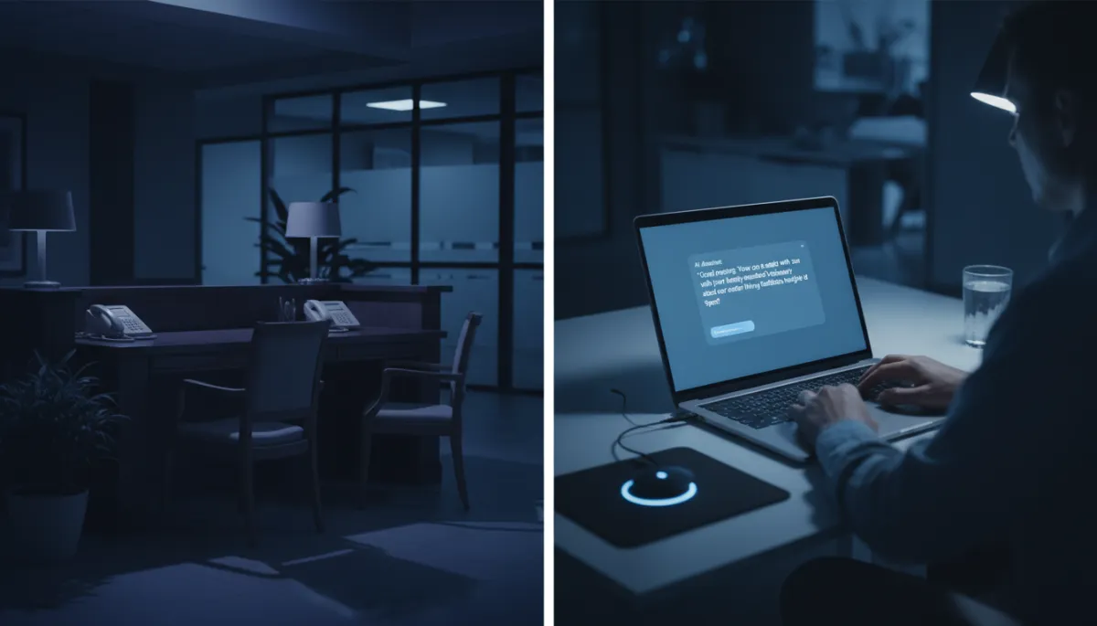 Comparison of silent front desk and active AI intake at night