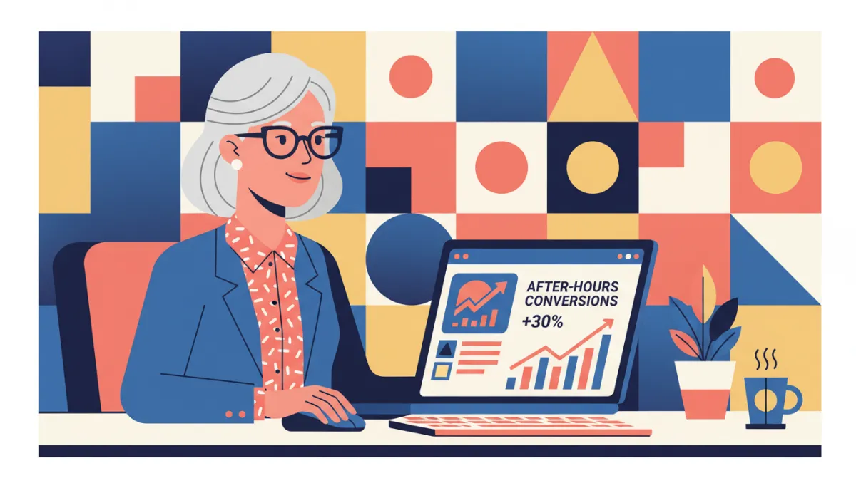 Senior living sales director reviewing after-hours conversion analytics Senior living sales director reviewing after-hours conversion analytics