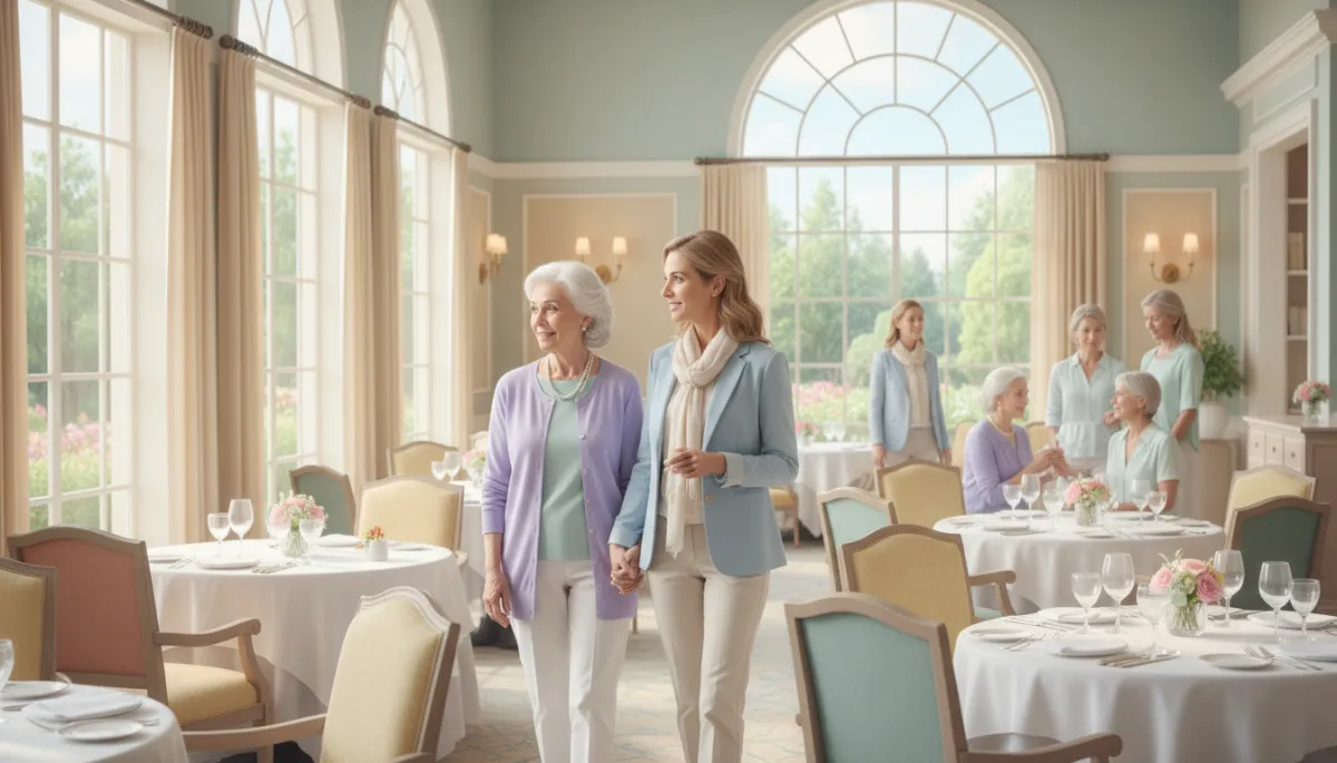 Guided tour through a senior living community dining room
