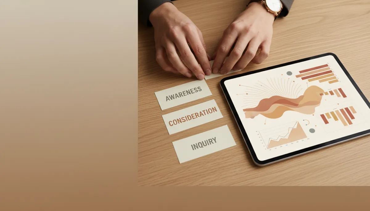 Planner organizing senior care social media content by buyer journey stages Planner organizing senior care social media content by buyer journey stages