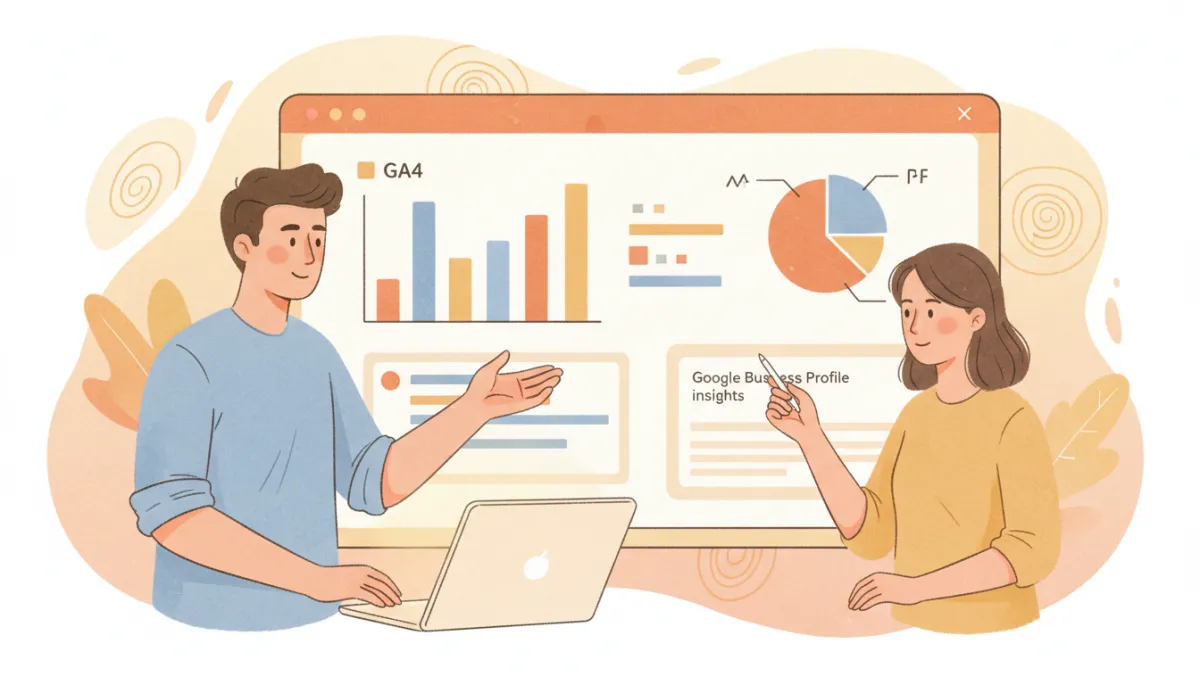 Team analyzing GA4 and Google Business Profile insights together