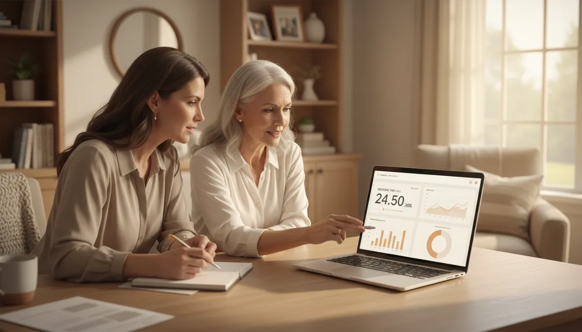 Senior care leaders reviewing intake response metrics on a laptop