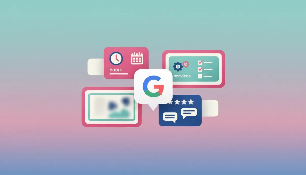 Illustration of organized business details feeding into a Google Business Profile