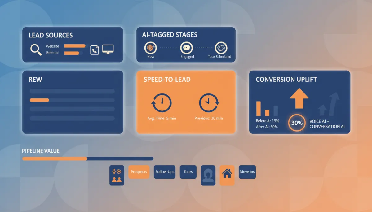 Modern clean dashboard showing AI-powered senior care intake metrics in GoHighLevel