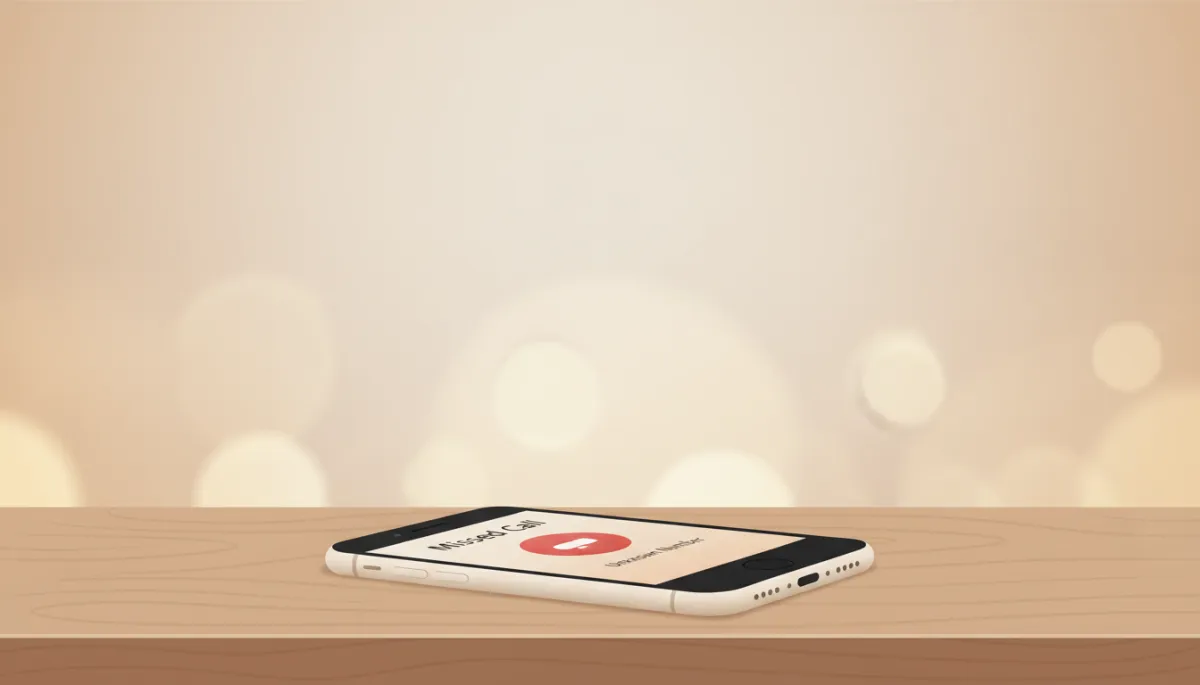 iPhone on desk showing a missed call from an unknown number