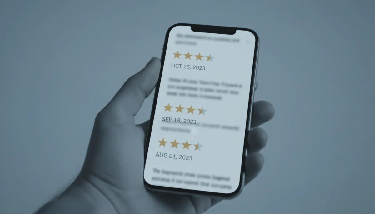 Smartphone screen displaying senior care reviews with dates and star ratings