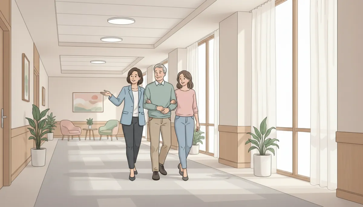 Family on a brief, focused senior living tour Family on a brief, focused senior living tour