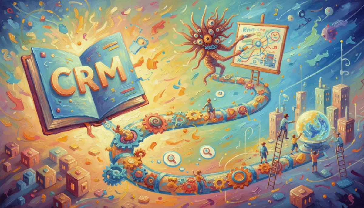 Marketing agency leader with CRM dashboard in colorful painting