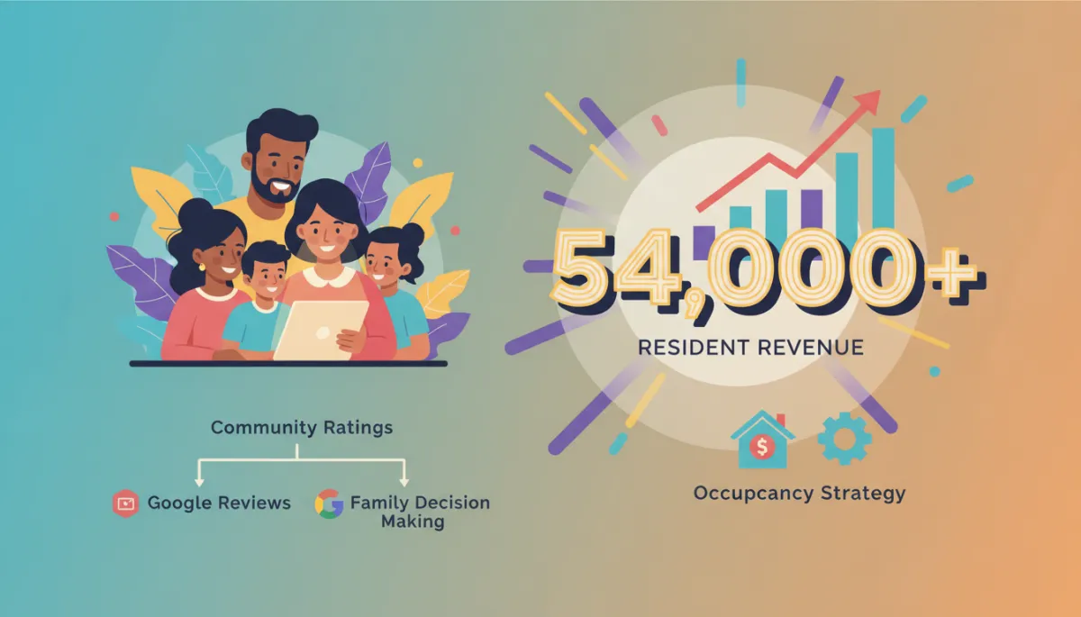 Diverse family viewing apartment ratings and reviews on devices