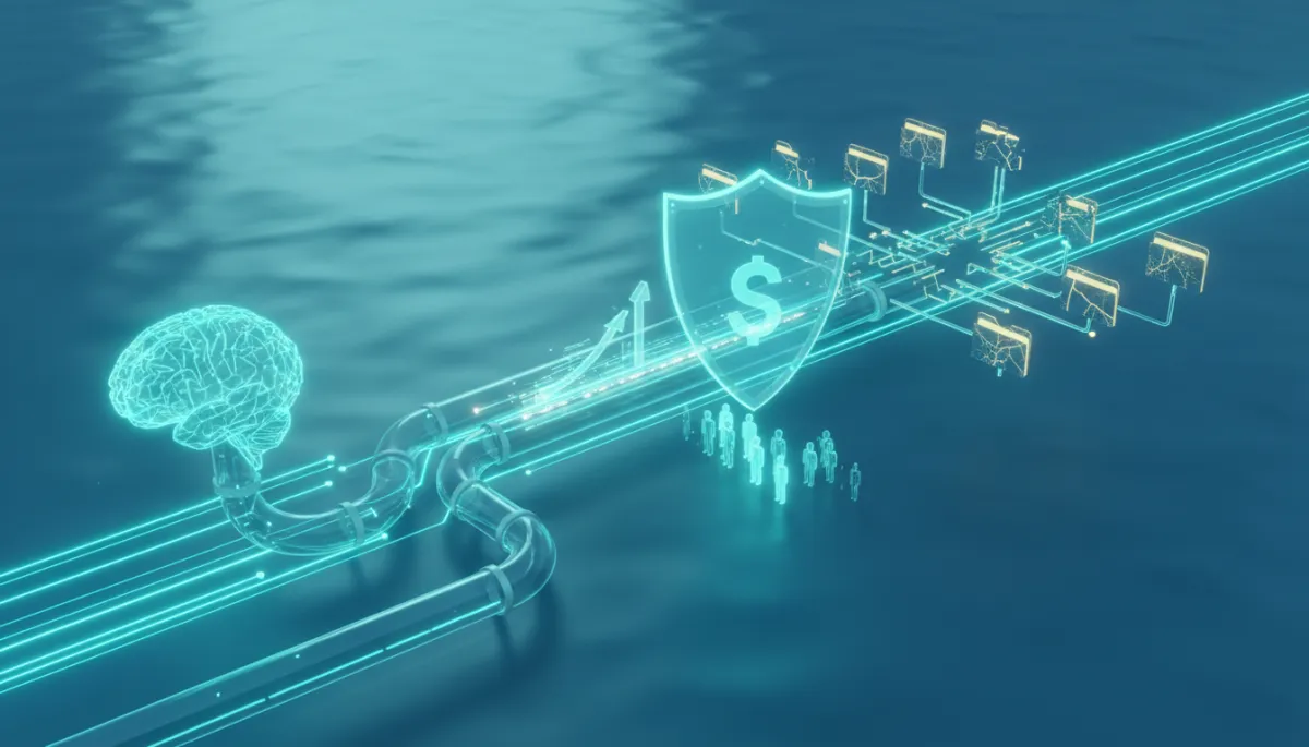 Senior living operator between glowing pipelines, futuristic dashboard