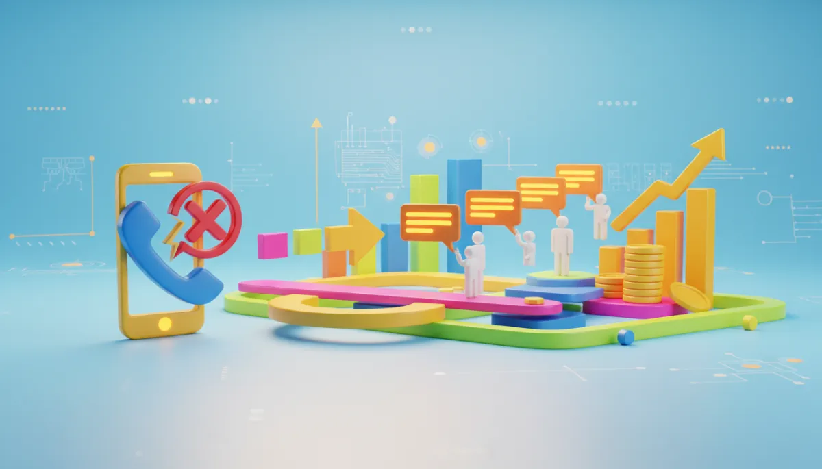 Digital call center hub with phone icons and text bubbles