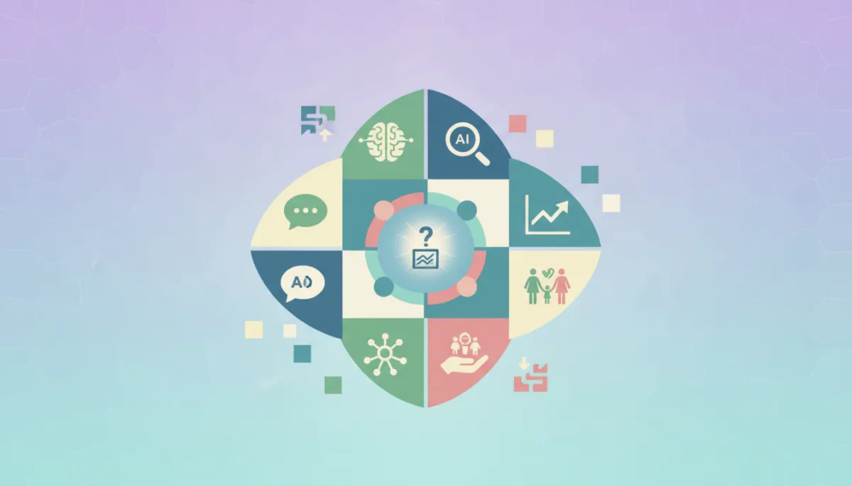 Adult daughter and elderly parent exploring senior care options with AI assistance