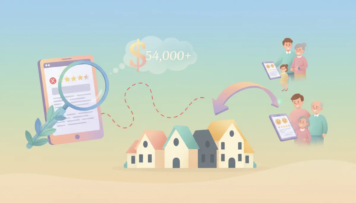 Illustration of senior living community profile with reviews