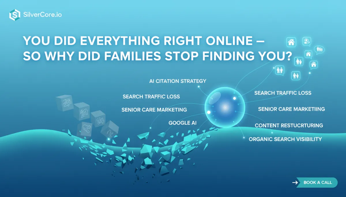 Illustration of AI impacting senior care search visibility online