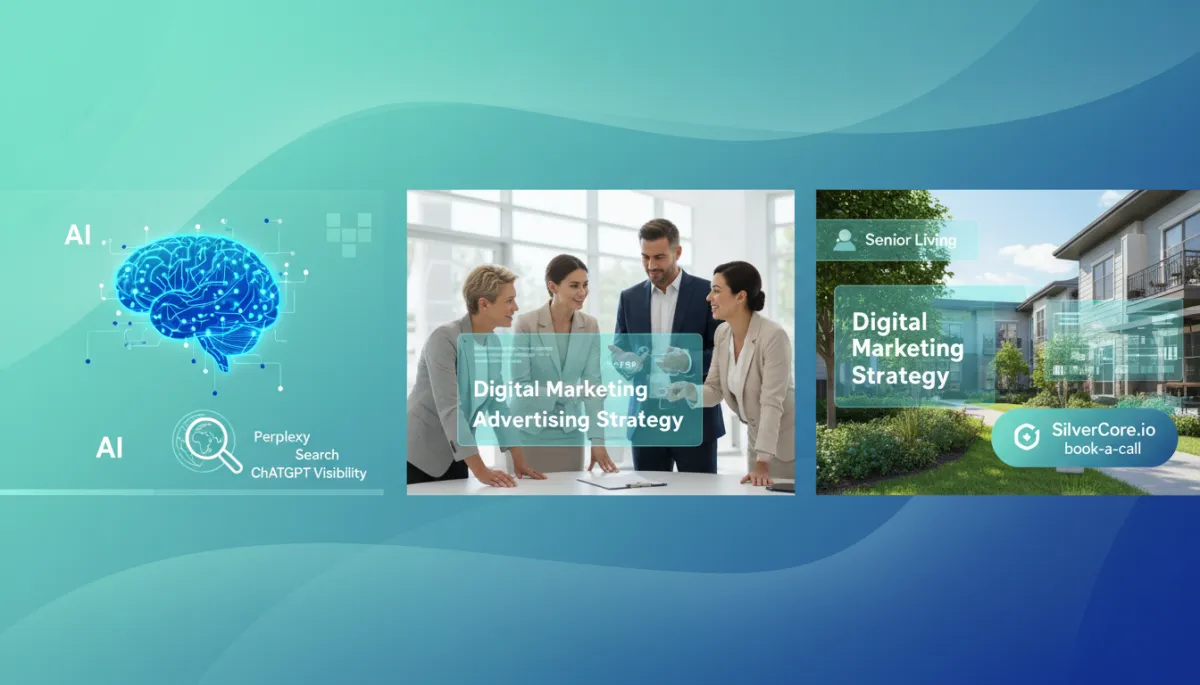Diverse marketing team using AI search dashboards in a bright office