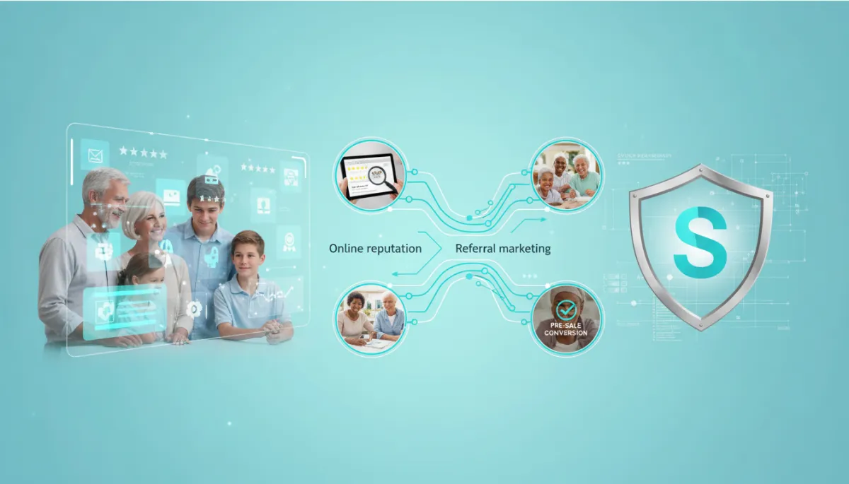 Family researching senior care options on multiple platforms