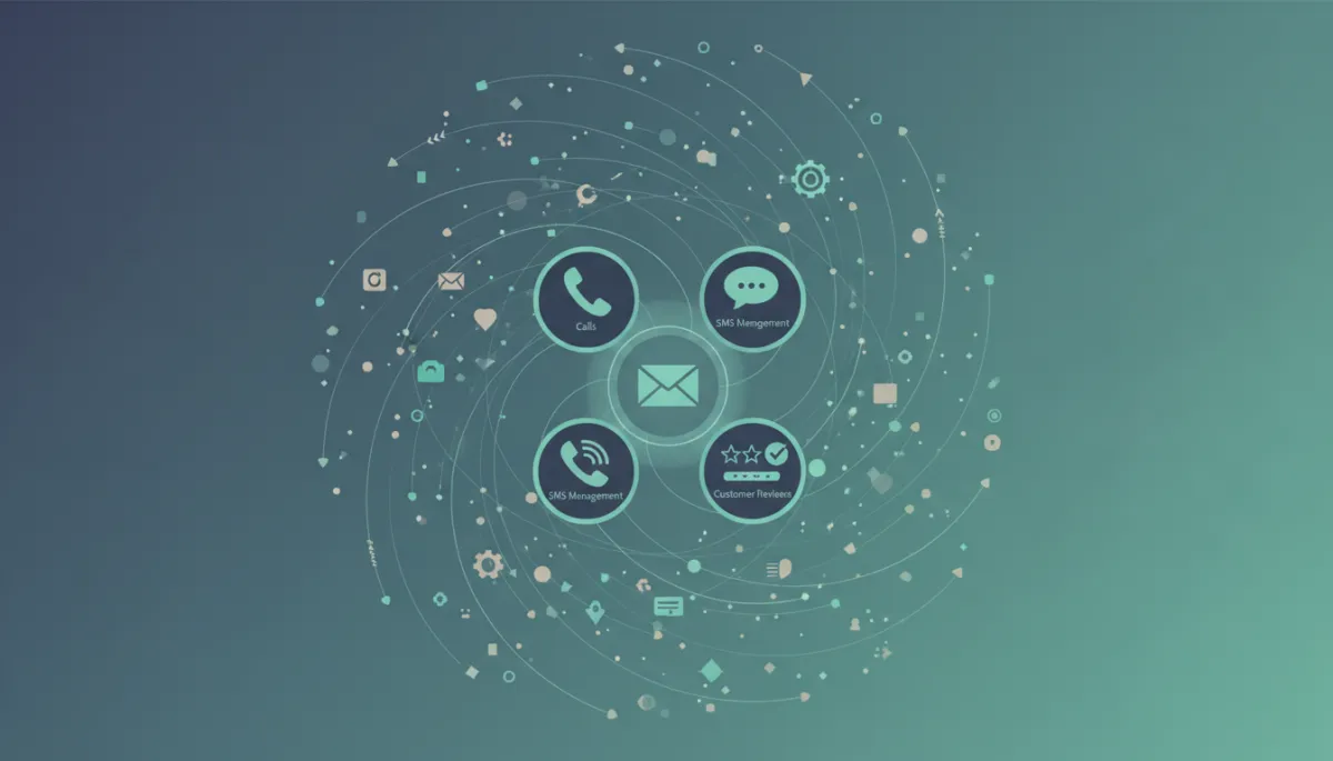 Dashboard showing unified communication panel with calls, SMS, emails