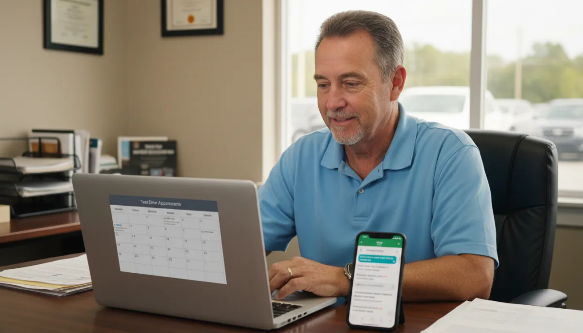 Dealer reviewing test drive appointments and customer text messages