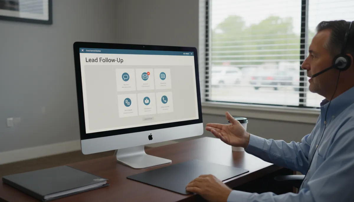 Dealer using an automated follow-up dashboard to manage calls, texts, and emails