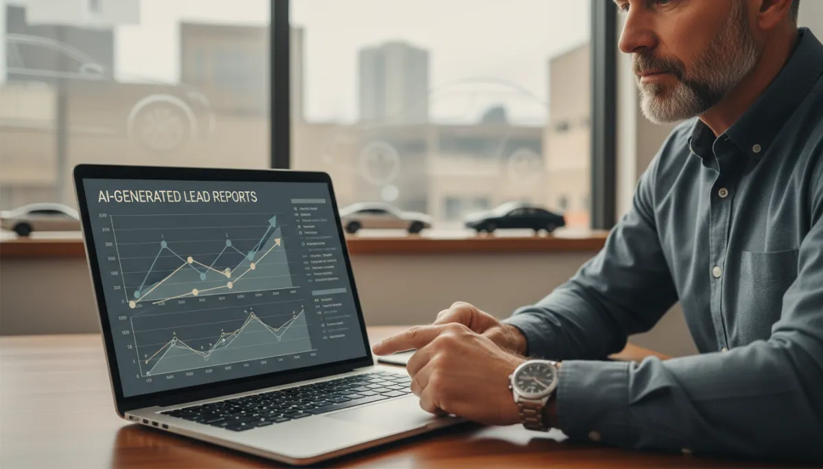 Dealer reviewing AI‑powered lead and follow‑up dashboard