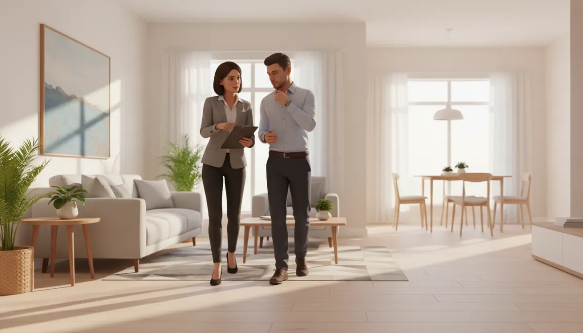 Property manager and investor reviewing a rental property interior together