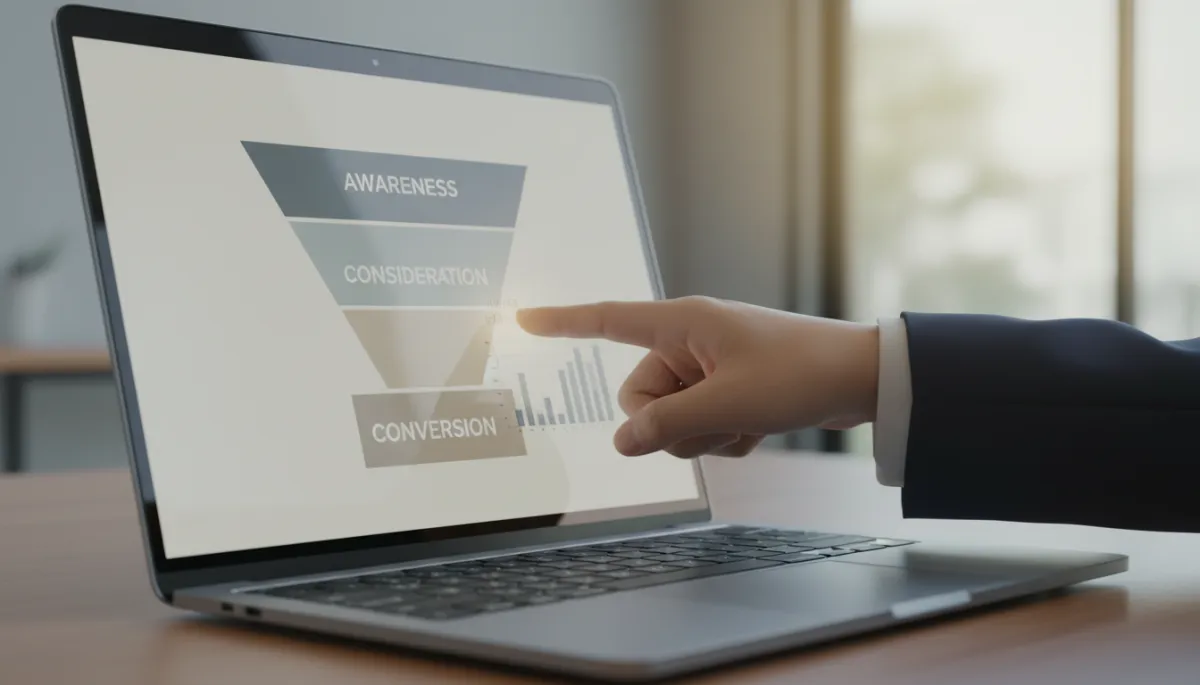 Digital sales funnel diagram for a local business on a laptop screen Digital sales funnel diagram for a local business on a laptop screen