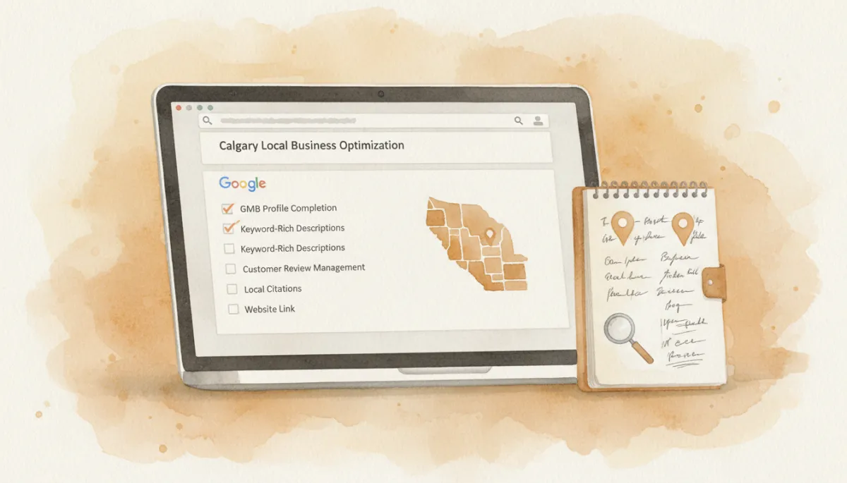 Marketer optimizing a Calgary business Google Maps listing on a laptop Marketer optimizing a Calgary business Google Maps listing on a laptop
