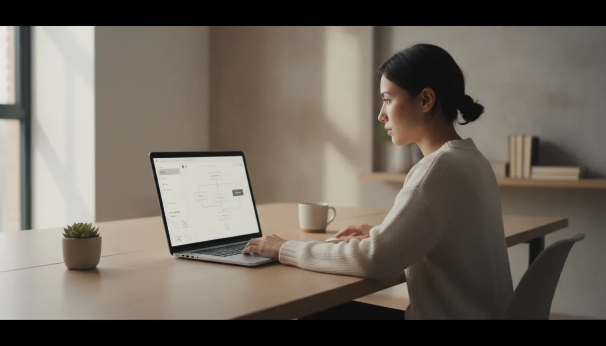 Marketer using an AI-driven funnel builder to design landing pages