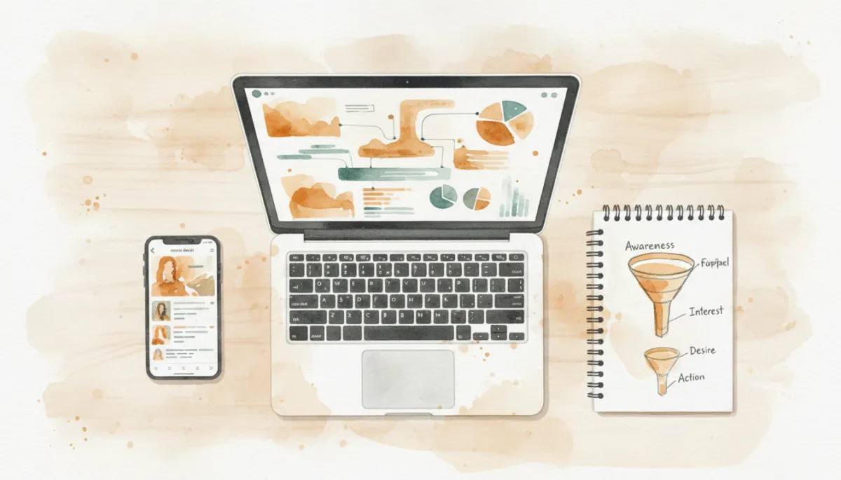 Devices displaying website analytics and social media for a new brand