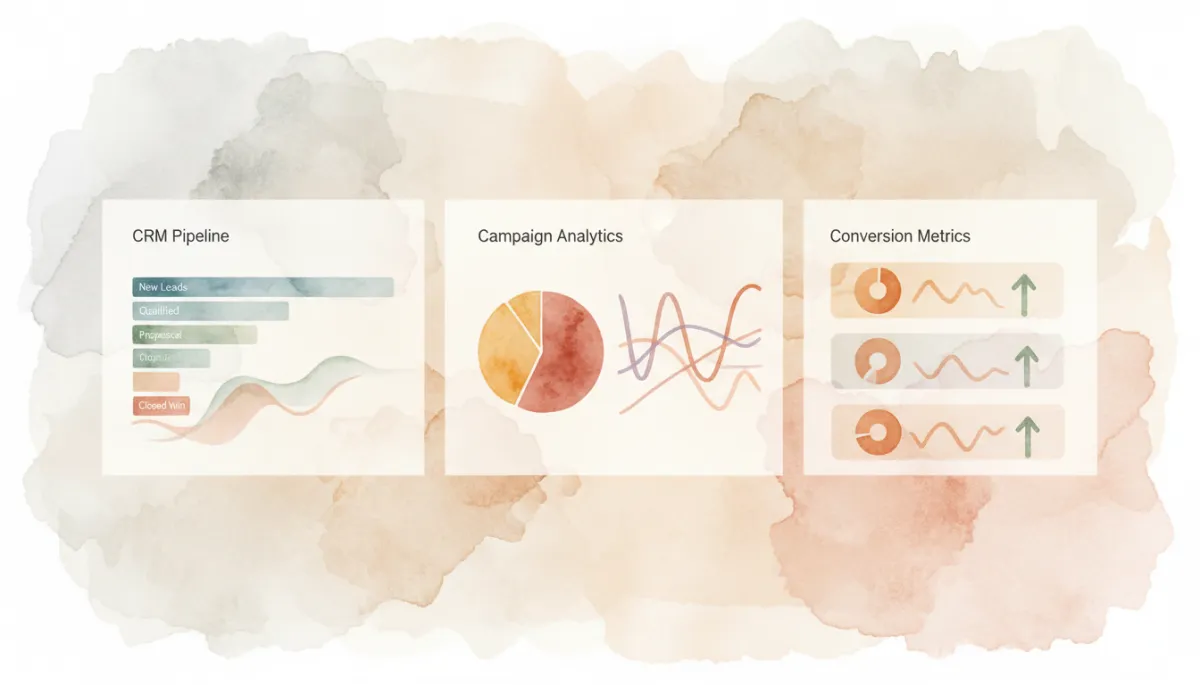 Unified CRM and marketing analytics dashboard on a laptop