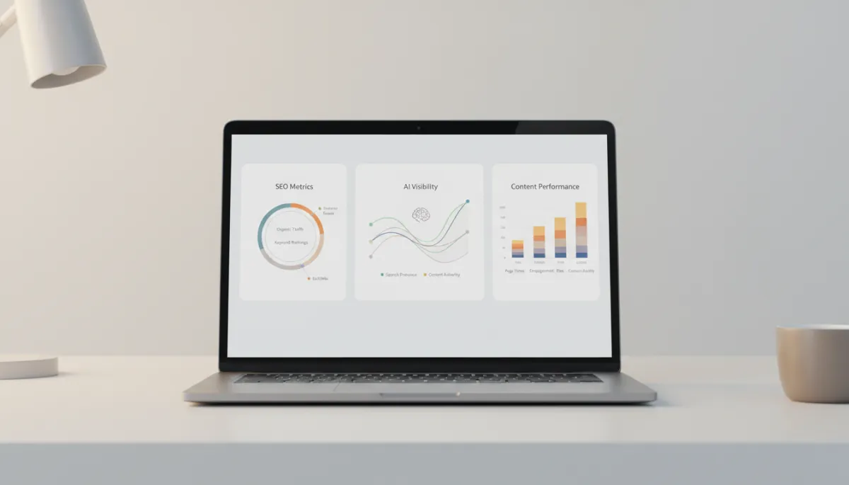 Analytics dashboard showing AI-driven SEO and content optimization performance