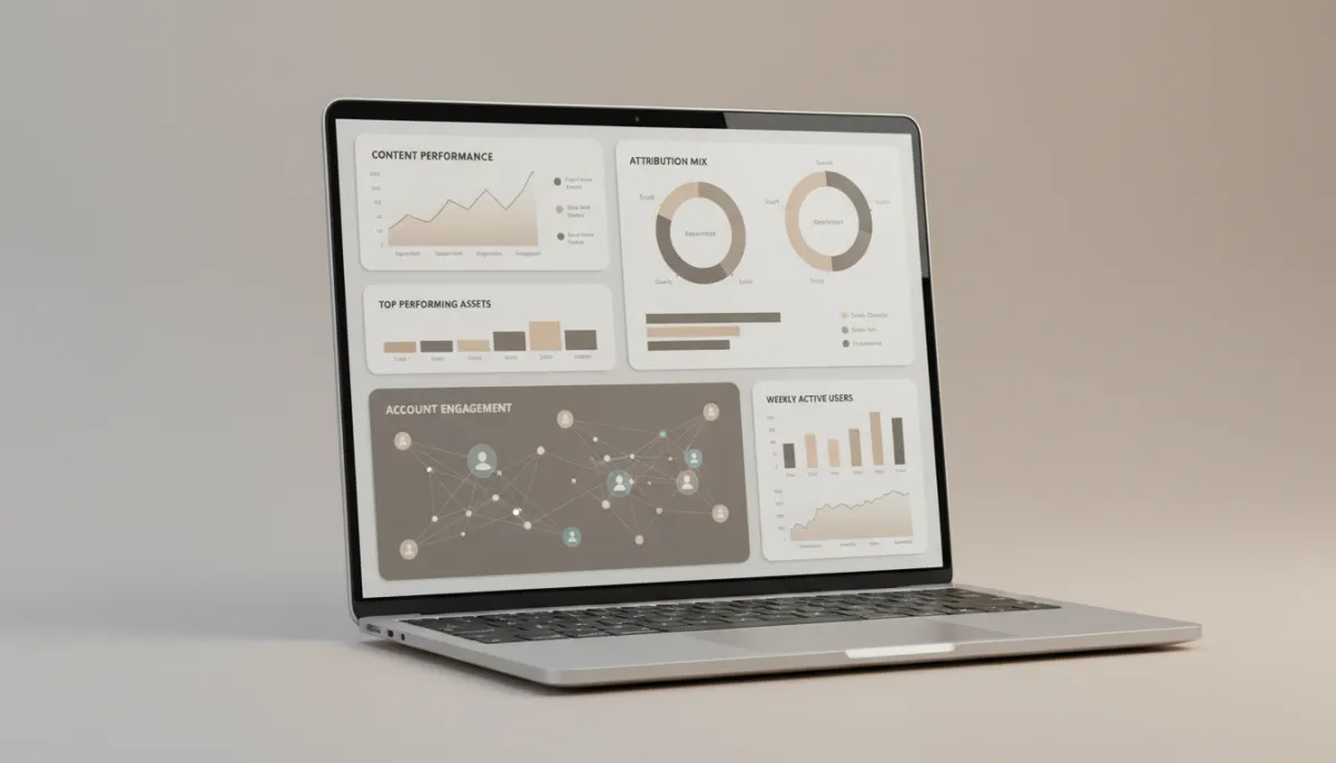 Analytics dashboard tracking B2B content marketing performance and account engagement