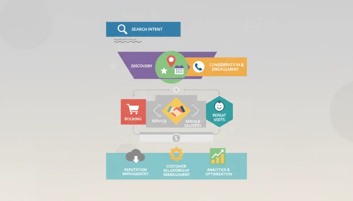 Layered visual of a revenue operating system for local SEO