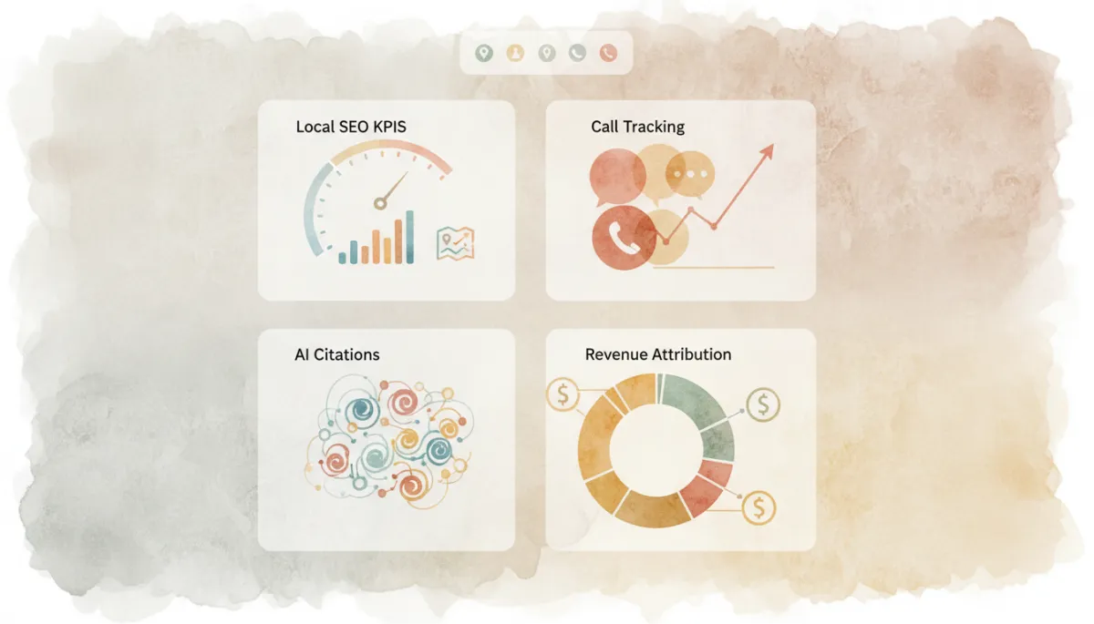 Dashboard visualizing local SEO, AI visibility, and revenue metrics