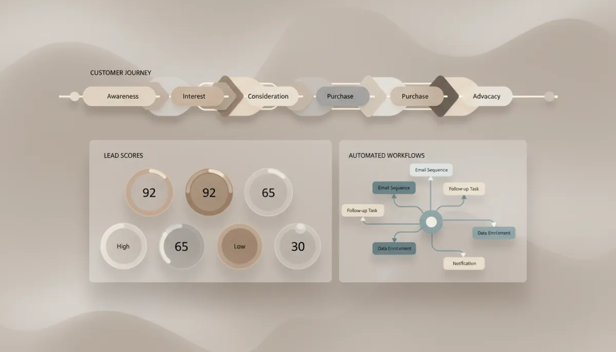 AI-first CRM dashboard showing automated workflows and customer journey stages