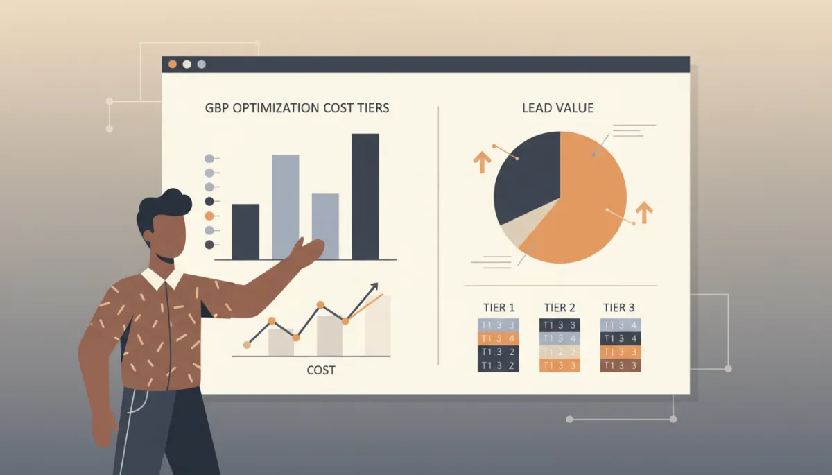 Marketing leader presenting Google Business Profile cost tiers and lead value comparison