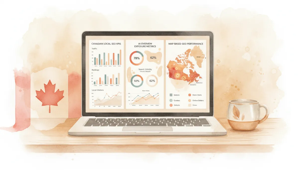 Analytics dashboard showing Canadian local SEO and AI visibility metrics