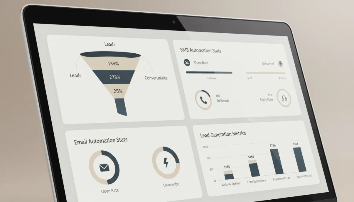 Analytics dashboard showing GoHighLevel funnel and automation performance metrics