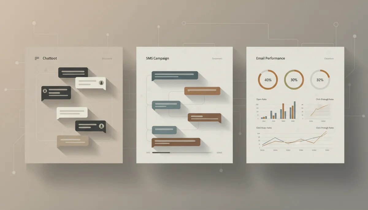 Dashboard showing integrated chat, SMS and email performance metrics