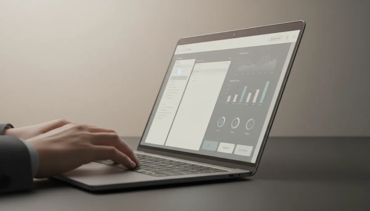 Professional using an AI writing tool on a laptop