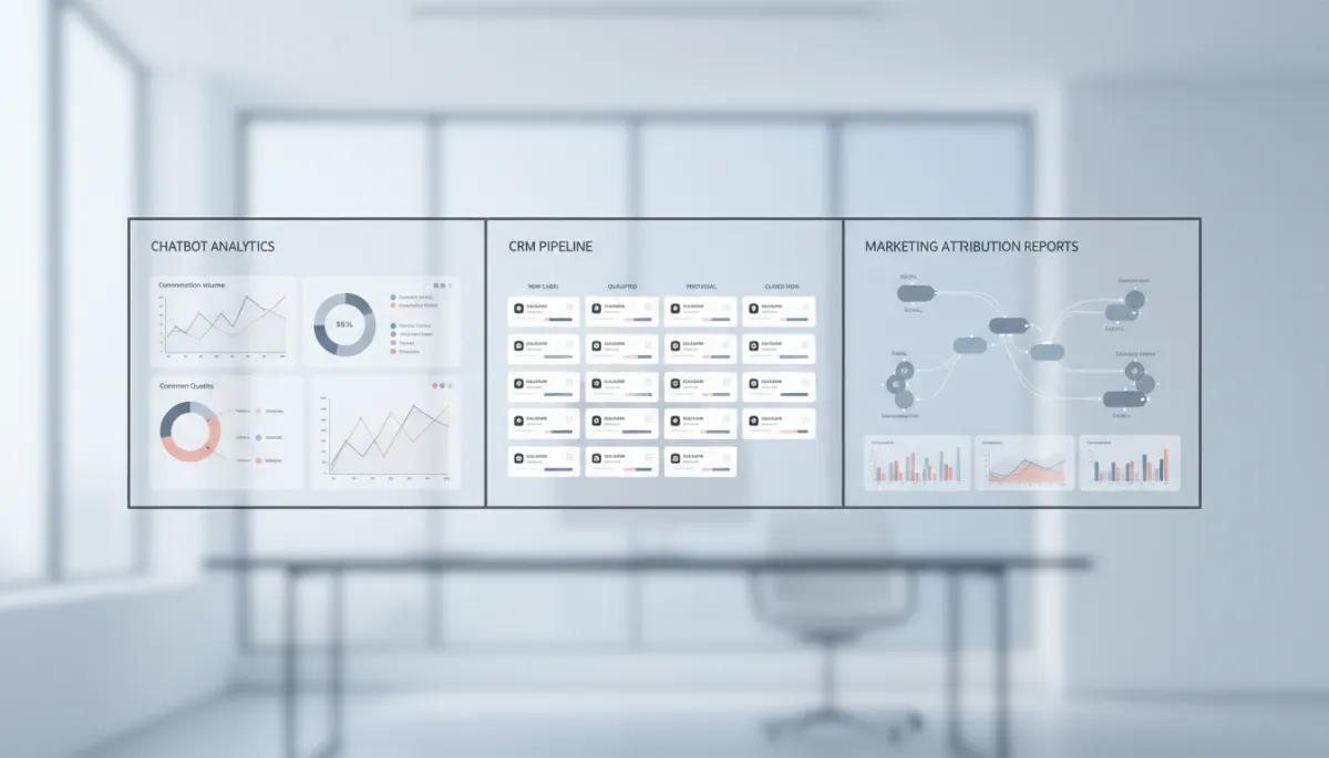 Dashboard showing unified AI chatbot, CRM, and marketing attribution performance Dashboard showing unified AI chatbot, CRM, and marketing attribution performance